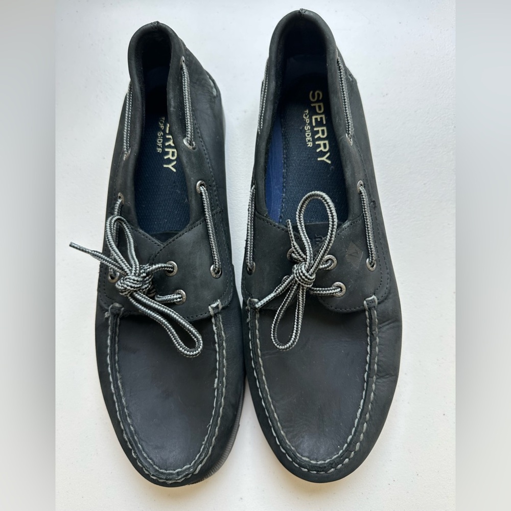 Sperry Black Top Siders, "Authentic Original" Series, leather, NWOT  size 12